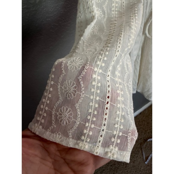 Fate Mini Dress L Cream Sheer Eyelet Puff Sleeve Cottagecore Whimsical (no slip) - Picture 4 of 10